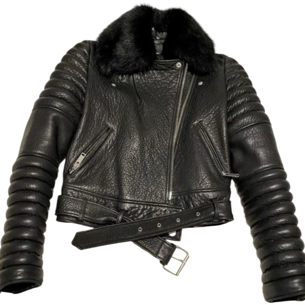 THE ARRIVALS Rainier Pebbled
Lamb Leather Jacket w/ Removable Fur Collar, XS - Picture 3 of 16